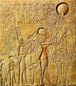 Relief depicting pharaoh Akhenaten worshiping Aton